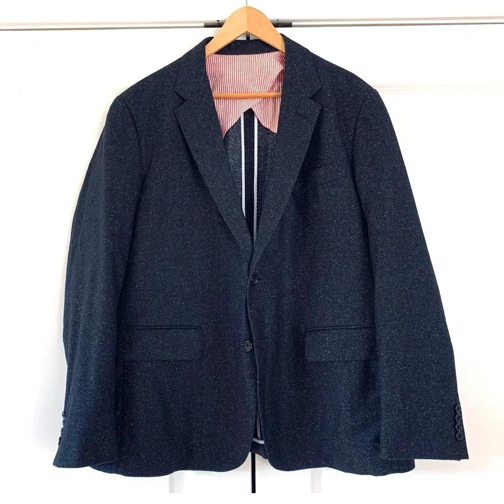 Haspel Blazer Jacket Gray Speckled Sports Coat Partially Lined Wool? Size 44 R